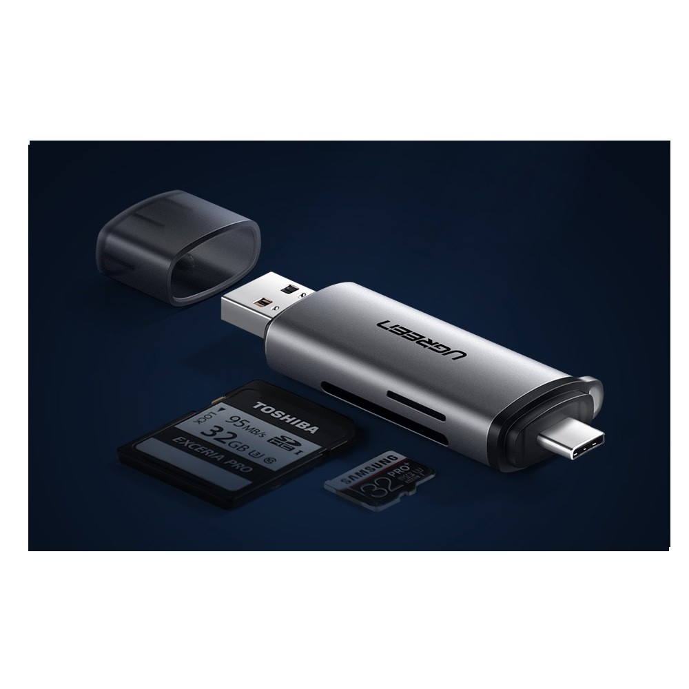 UGREEN CM185 2u1 citac kartica (USB-A + USB-C) za SD i microSD sivi (50706)